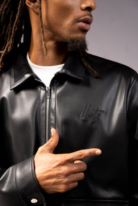 Black Zip Up Double Pocket Leather Jacket