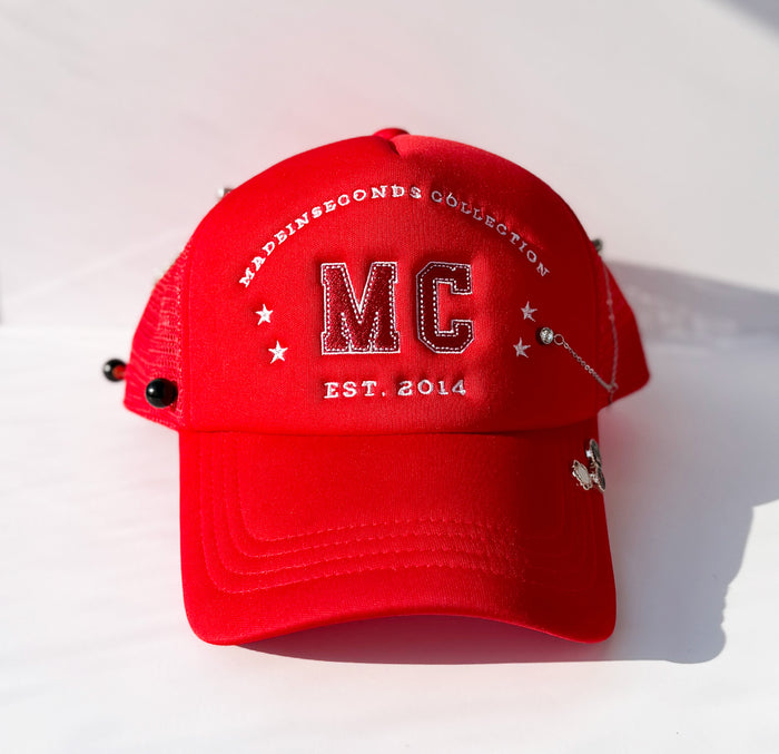 Made In Seconds Custom Red Trucker Hat with Accessories