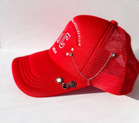 Made In Seconds Custom Red Trucker Hat with Accessories
