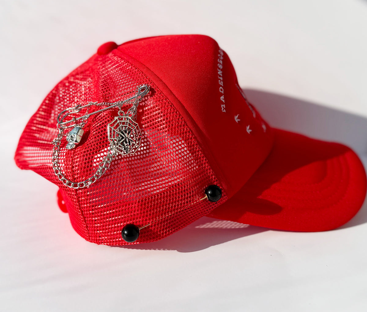 Made In Seconds Custom Red Trucker Hat with Accessories