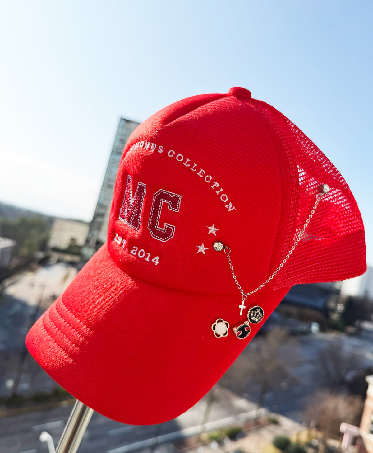 Made In Seconds Custom Red Trucker Hat with Accessories