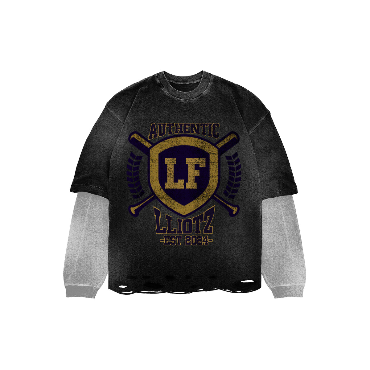 LF Authentic Black And Grey Layered Long-Sleeve T-Shirt