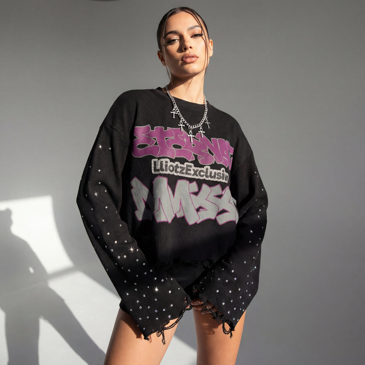 Eternal Exclusive Distressed SweatShirt W Rhinestones