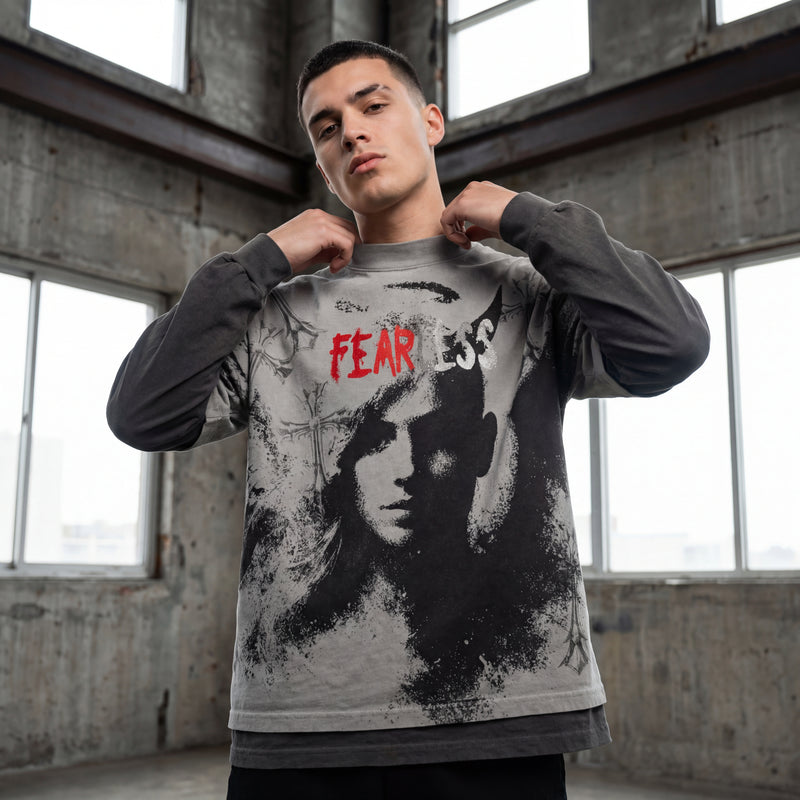 Fearless Grey And Black Layered Long-Sleeve T-Shirt