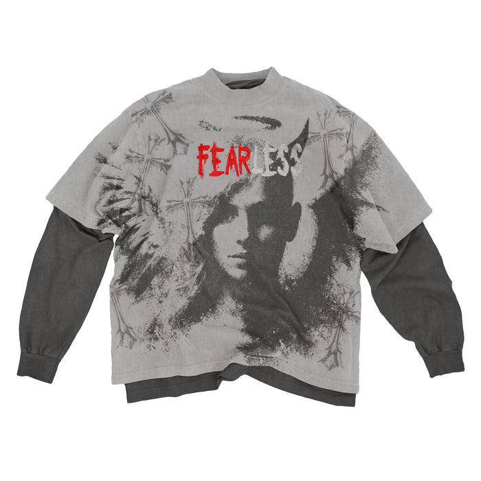 Fearless Grey And Black Layered Long-Sleeve T-Shirt