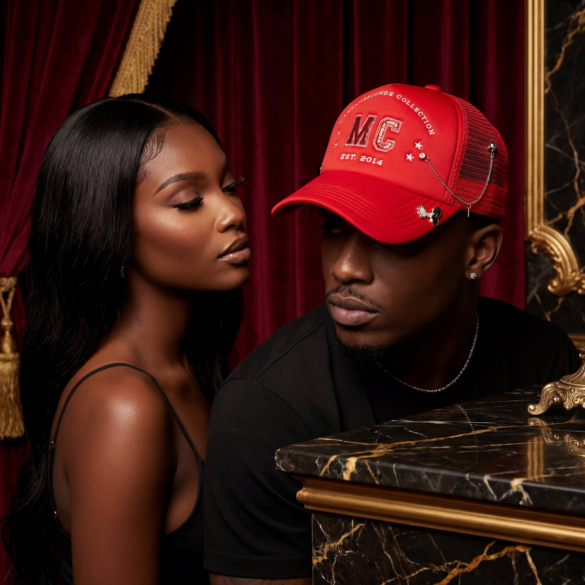 Made In Seconds Custom Red Trucker Hat with Accessories